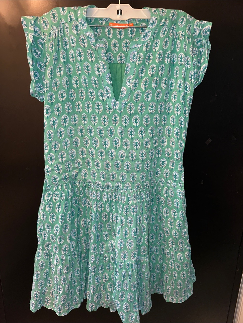 Oliphant Teal Printed Short Sleeve Swing Dress S - Picture 9 of 10